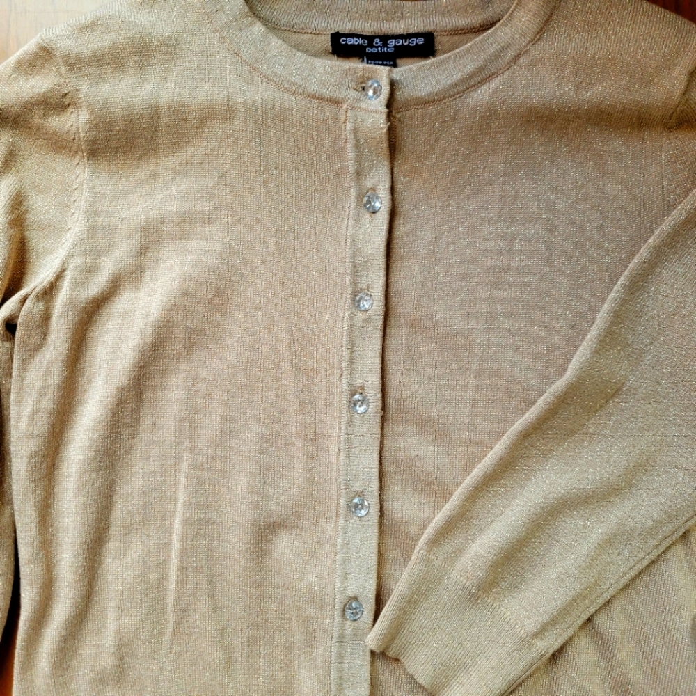 Cable & Gauge Gold Sparkly Cardigan with Diamond Buttons